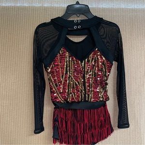 Weissman showtime, size 7-8, red with gold accents.